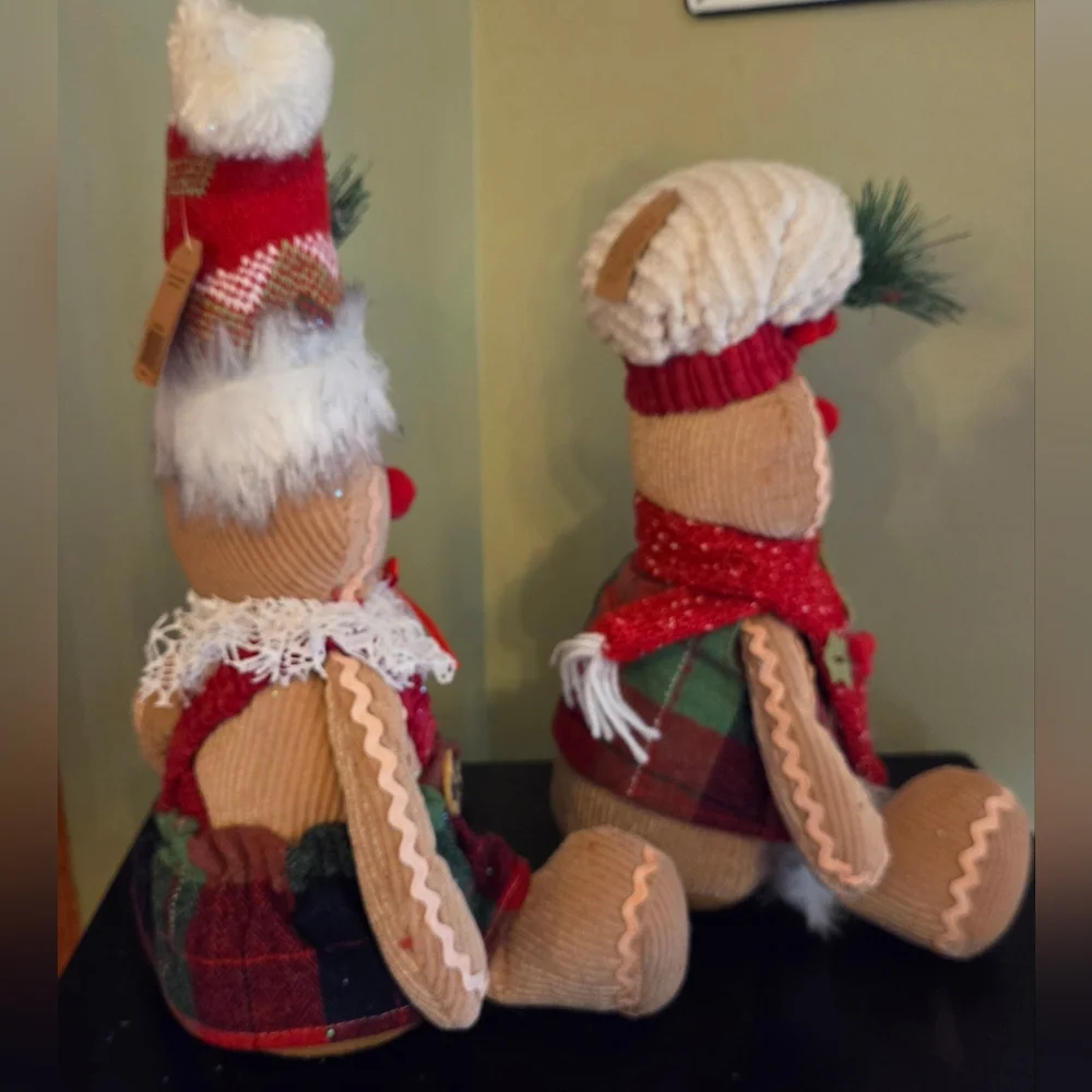 Lot of 2 Gingerbread Man & Woman Baker Chefs Shelf Sitter Christmas Plush NWT